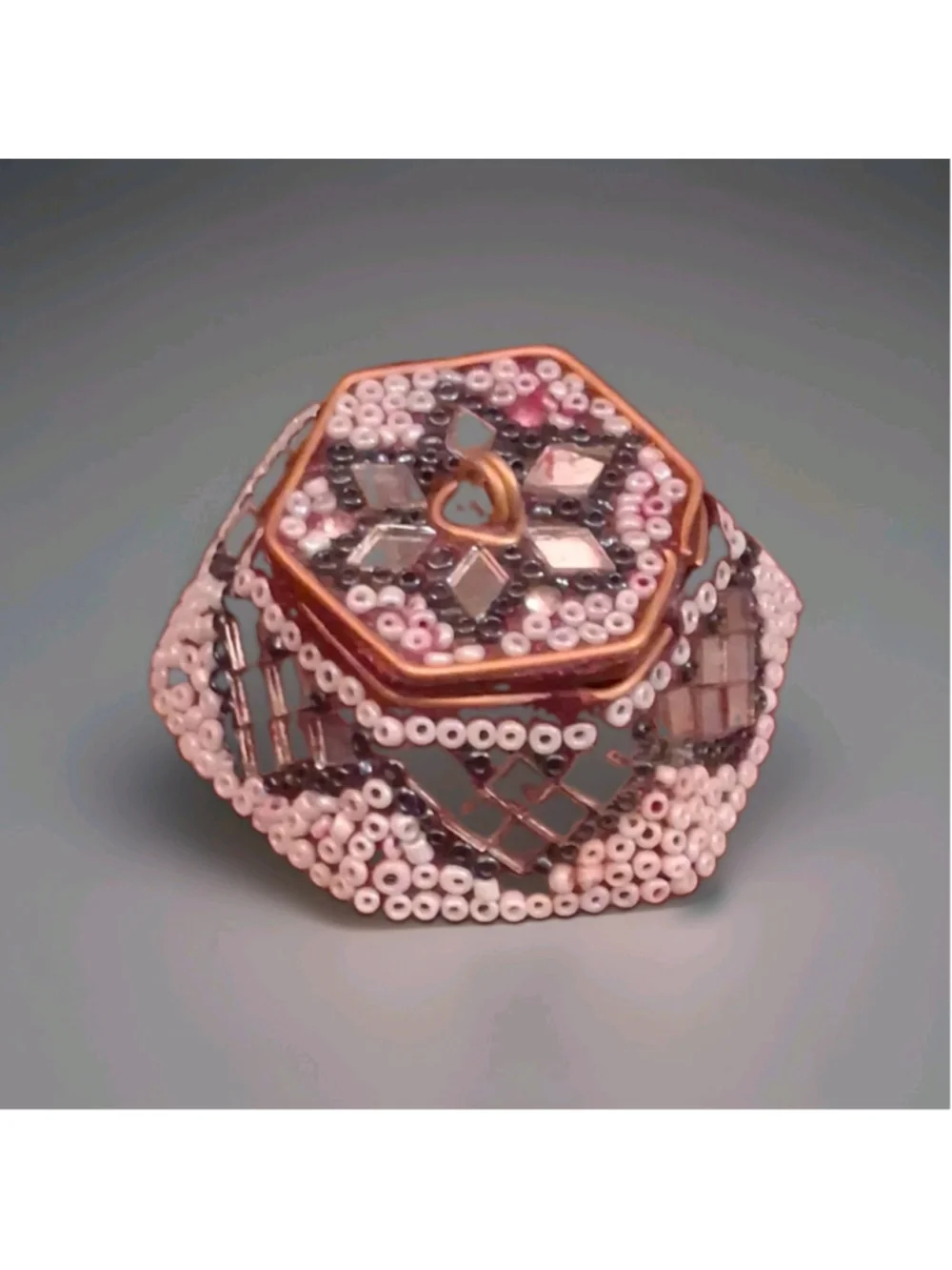 Handmade Beaded Hexagonal Trinket Box with Removable Lid